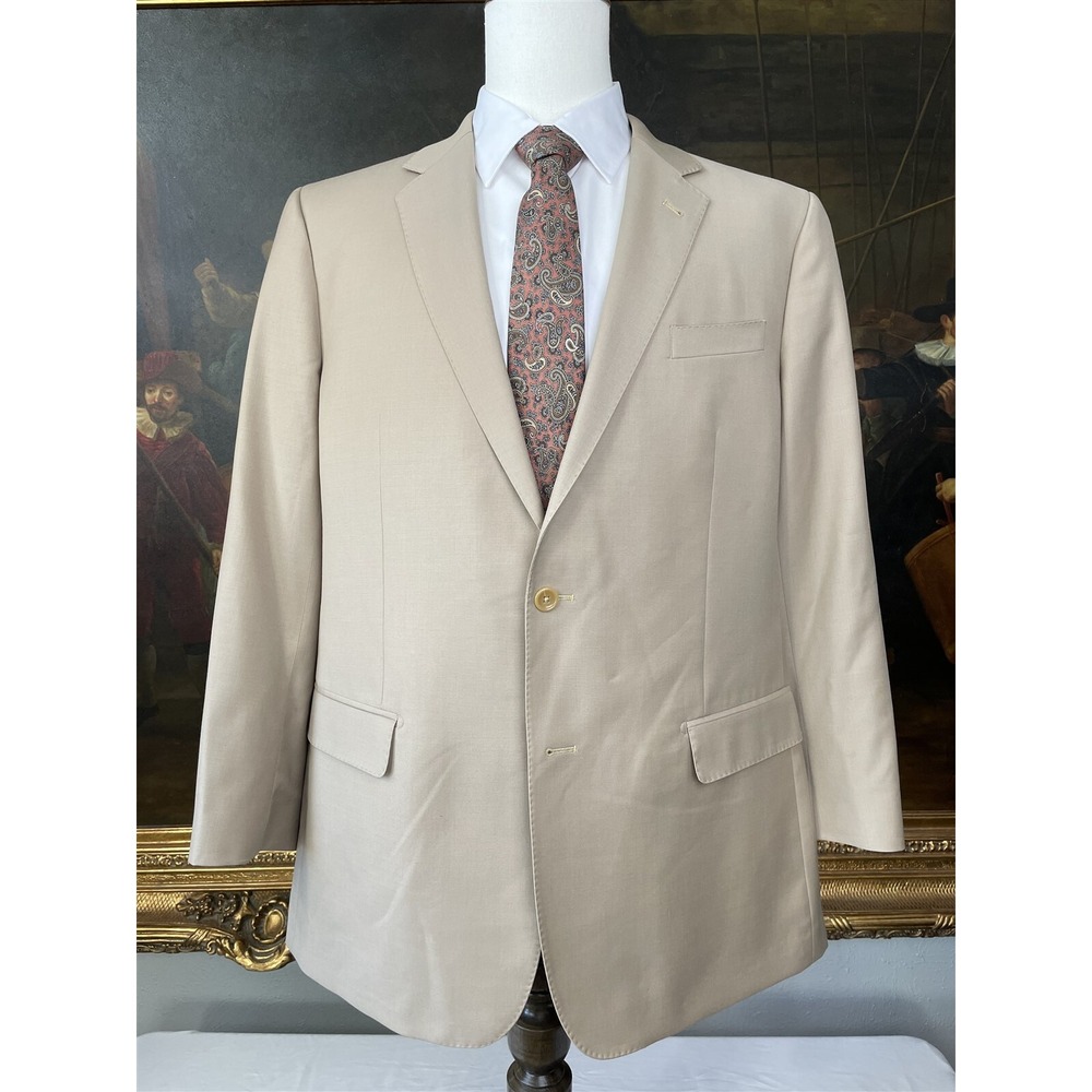 Baroni Couture 44L Super 150's Wool Sand Beige 2Btn Blazer Jacket Suits